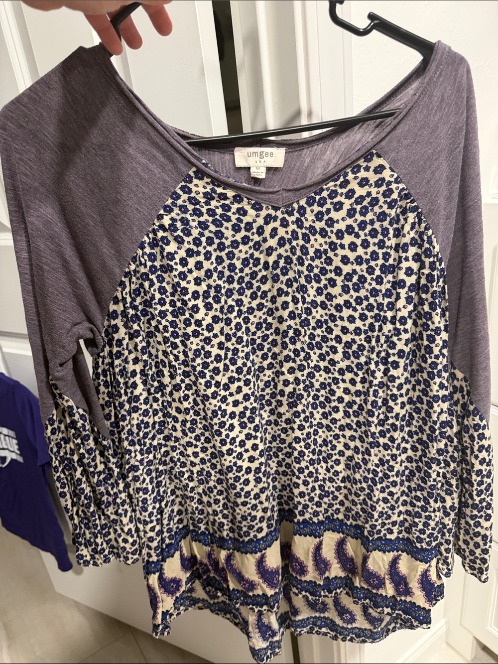 umgee Purple Floral Raglan Long Sleeve Top